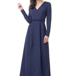 JS Collections Navy Blue Akala V-Neck High-Low Gown